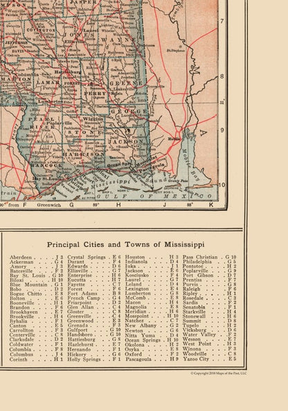 Historic State Map - Mississippi - Reynold 1921 - 23 x 32.69 - Vintage Wall Art