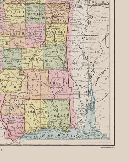 Historic State Map - Mississippi - Cram 1892 - 23 x 28.80 - Vintage Wall Art