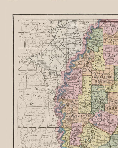 Historic State Map - Mississippi - Cram 1892 - 23 x 28.80 - Vintage Wall Art