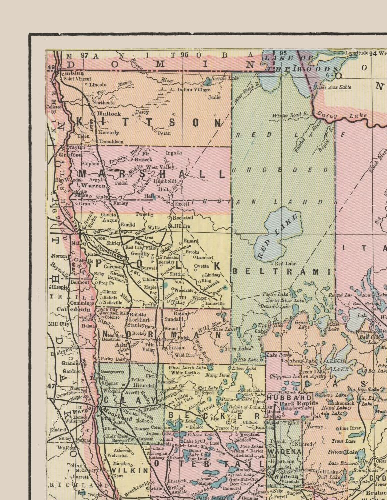 Historic State Map - Minnesota - Cram 1892 - 23 x 29.71 - Vintage Wall Art