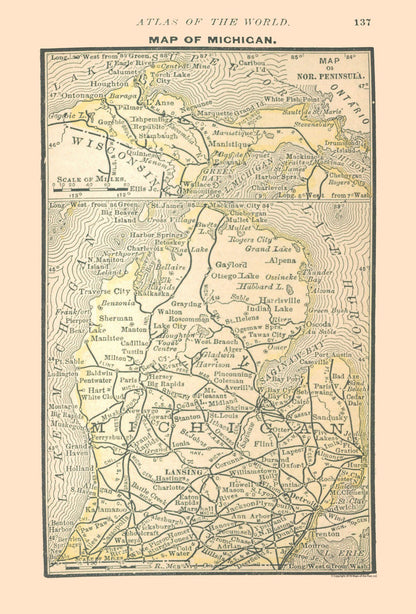 Historic State Map - Michican - Alden 1886 - 23 x 33.97 - Vintage Wall Art