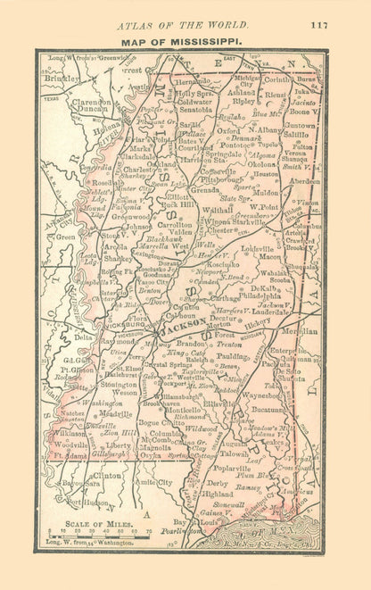 Historic State Map - Mississippi - Alden 1886 - 23 x 36.55 - Vintage Wall Art