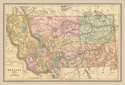 Historic State Map - Montana - Cram 1888 - 33.90 x 23 - Vintage Wall Art