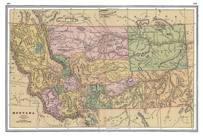 Historic State Map - Montana - Johnson 1888 - 43.05 x 23 - Vintage Wall Art