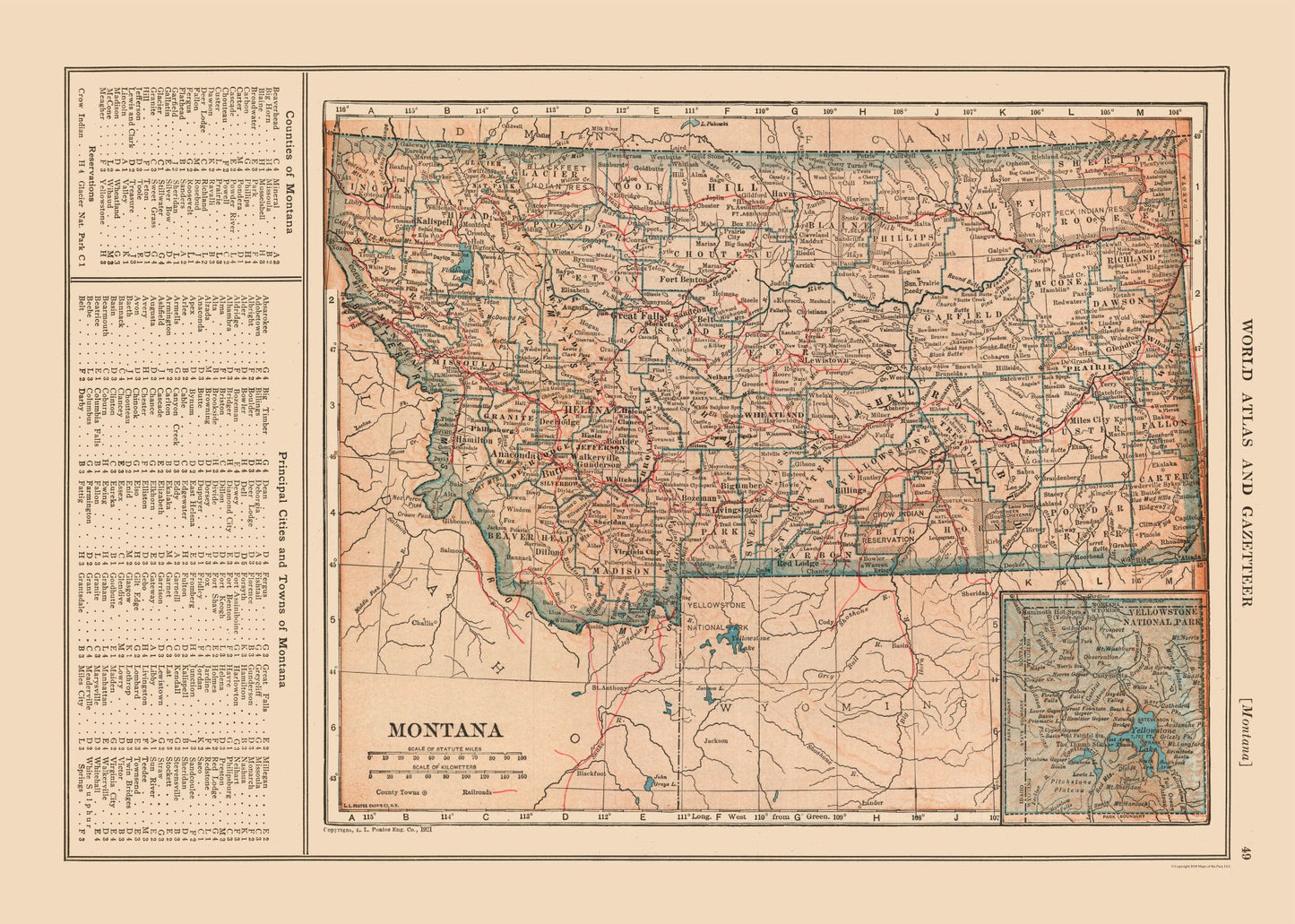 Historic State Map - Montana - Reynold 1921 - 32.24 x 23 - Vintage Wall Art