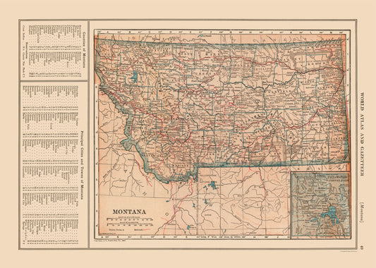 Historic State Map - Montana - Reynold 1921 - 32.24 x 23 - Vintage Wall Art