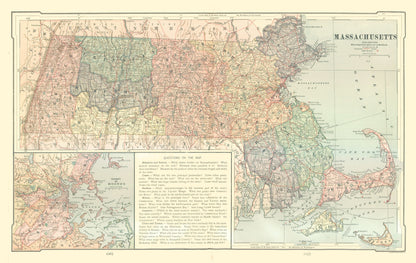 Historic State Map - Massachusetts - Monteith 1882 - 36.41 x 23 - Vintage Wall Art