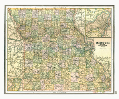 Historic State Map - Missouri - Johnson 1888 - 27.79 x 23 - Vintage Wall Art