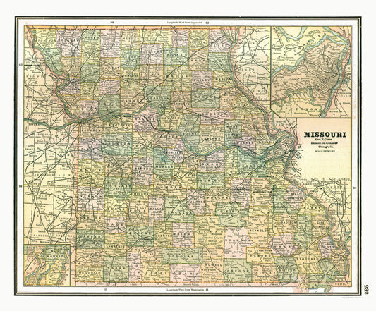 Historic State Map - Missouri - Johnson 1888 - 27.79 x 23 - Vintage Wall Art