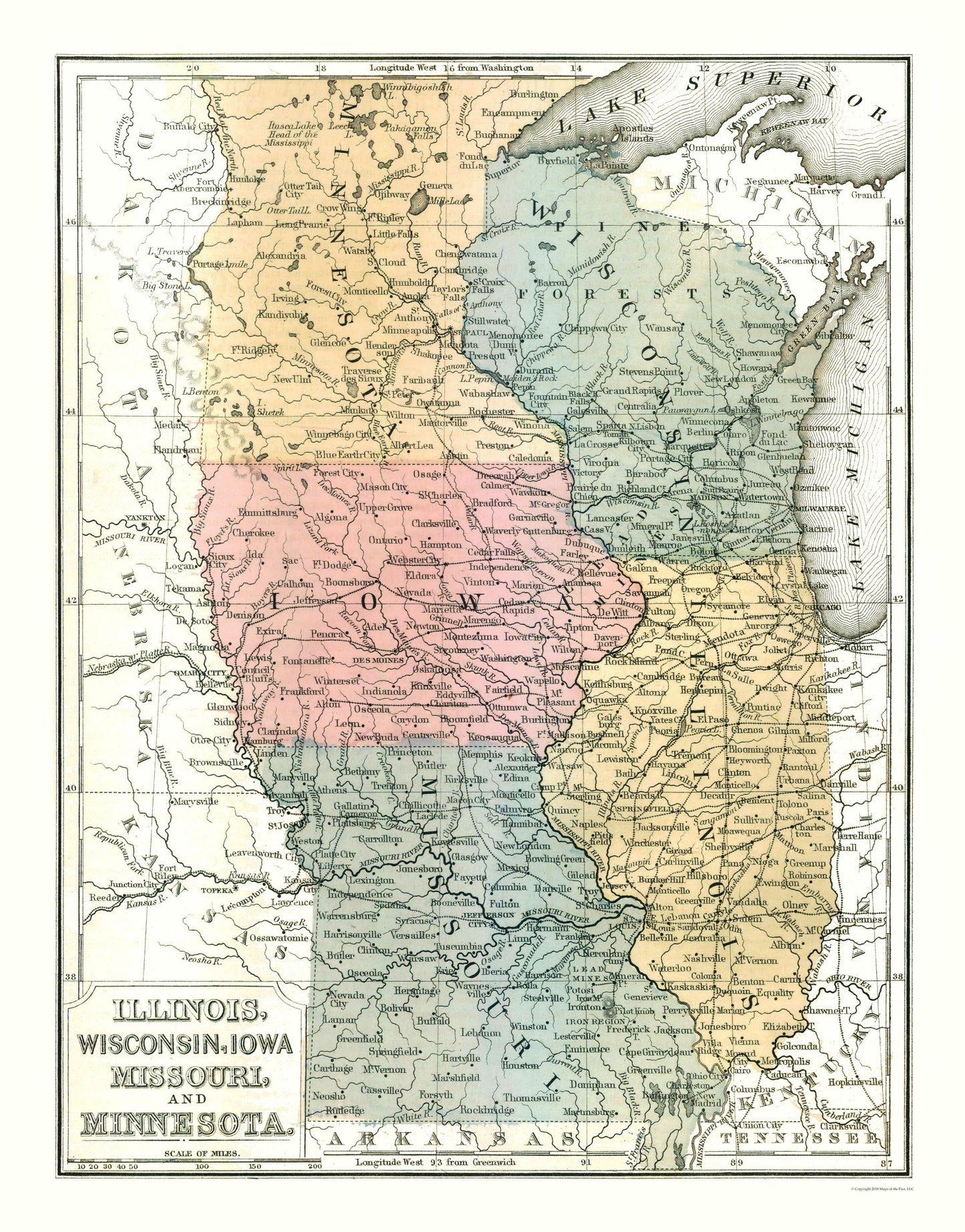 Historic State Map - United States North Midwest - Mitchell 1869 - 23 x 29.36 - Vintage Wall Art