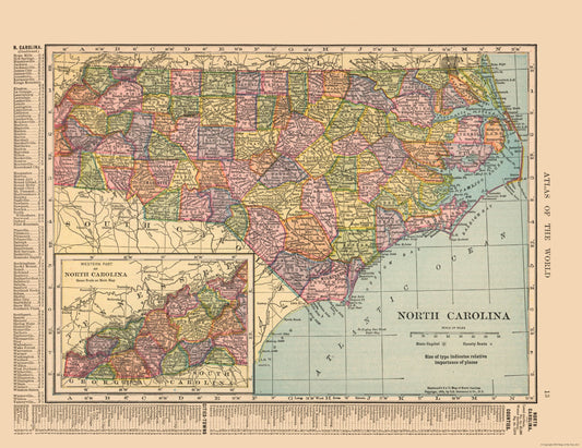 Historic State Map - North Carolina - Hammond 1910 - 29.81 x 23 - Vintage Wall Art