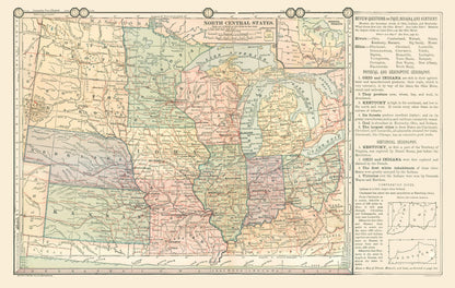 Historic State Map - North Central States - Monteith 1882 - 36.29 x 23 - Vintage Wall Art