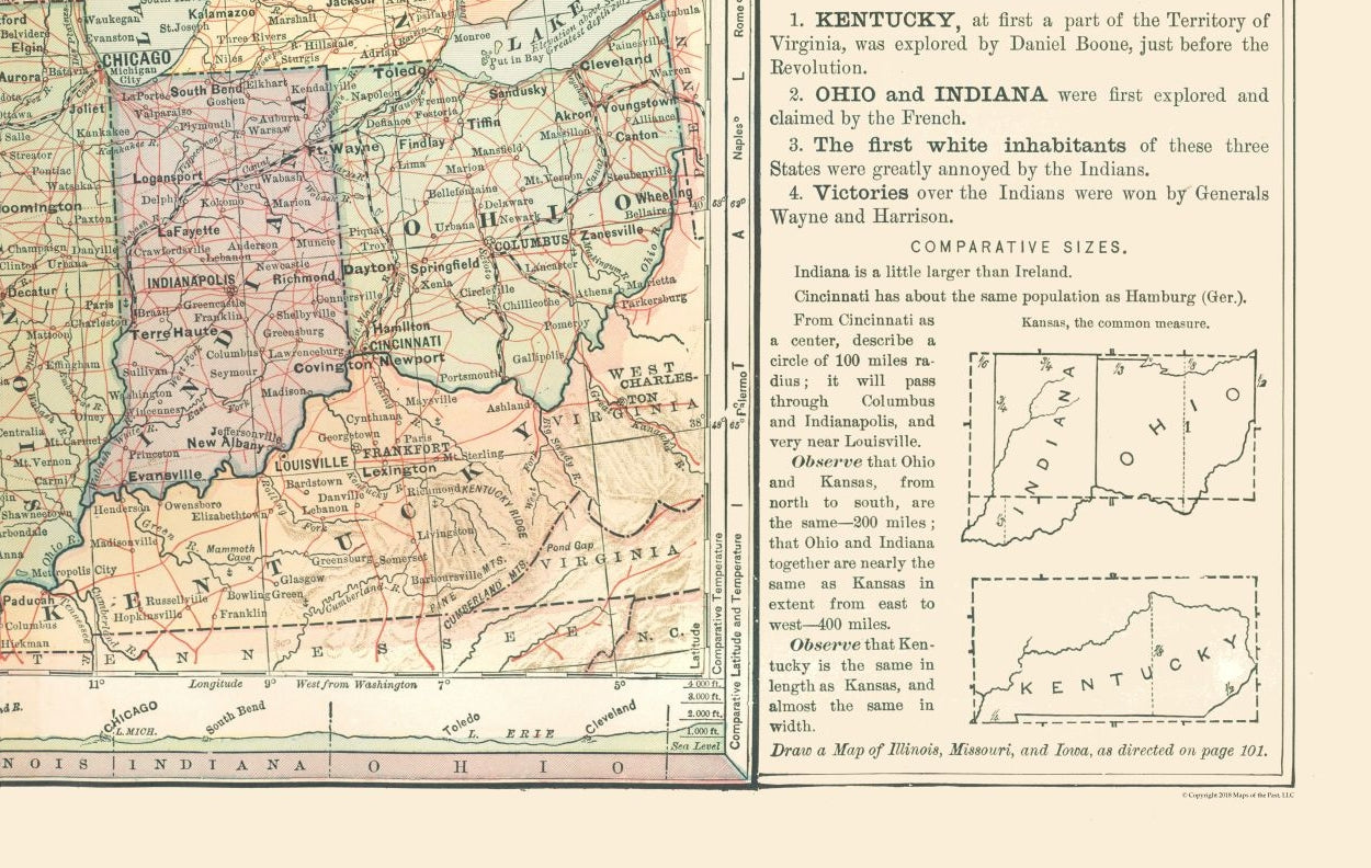 Historic State Map - North Central States - Monteith 1882 - 36.29 x 23 - Vintage Wall Art