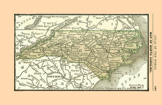 Historic State Map - North Carolina - Alden 1886 - 35.33 x 23 - Vintage Wall Art