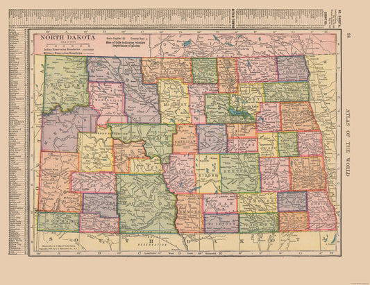 Historic State Map - North Dakota - Hammond 1910 - 29.85 x 23 - Vintage Wall Art