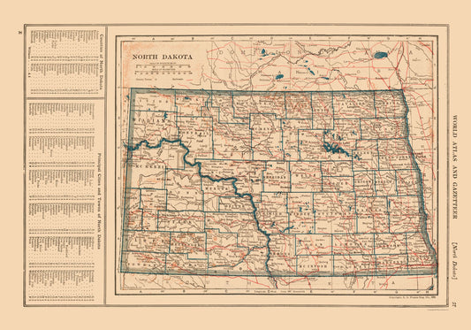 Historic State Map - North Dakota - Reynold 1921 - 32.82 x 23 - Vintage Wall Art