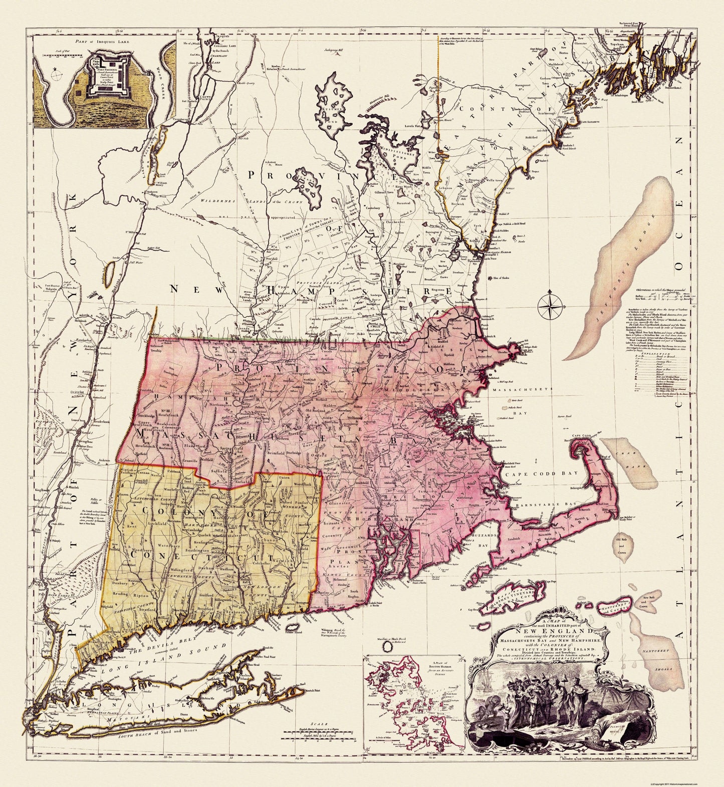 Historic State Map - Massachusetts Bay New Hampshire New England - 1755 - 23 x 25 - Vintage Wall Art