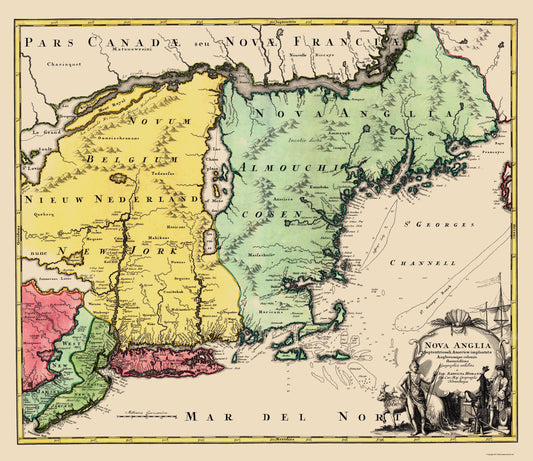 Historic State Map - New England - Homann 1759 - 23 x 26.60 - Vintage Wall Art