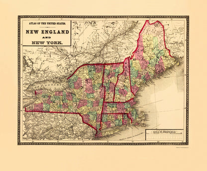 Historic State Map - New York New England - Lloyd 1873 - 23 x 27.88 - Vintage Wall Art