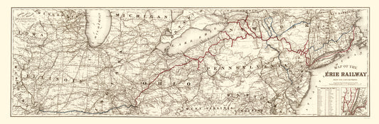 Railroad Map - Erie Railway with Connections - Colton 1869 - 23 x 70.23 - Vintage Wall Art