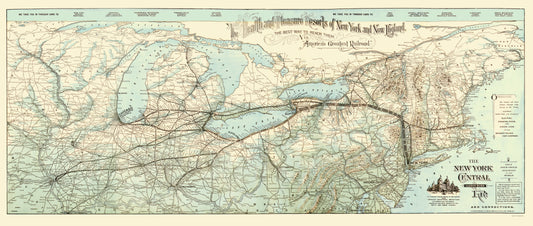 Railroad Map - New York Central and Hudson River Railroad - Matthews 1893 - 23 x 54 - Vintage Wall Art