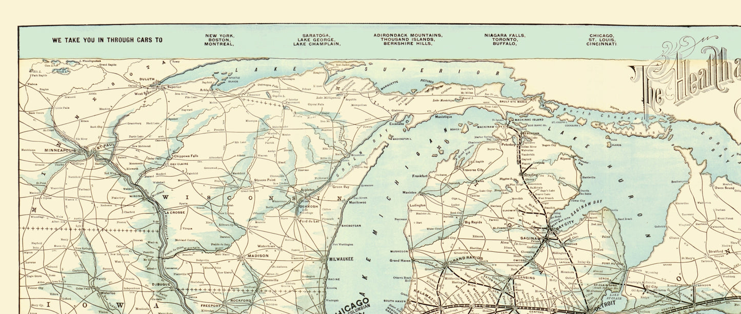Railroad Map - New York Central and Hudson River Railroad - Matthews 1893 - 23 x 54 - Vintage Wall Art