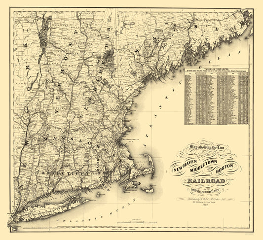 Railroad Map - New Haven Middletown and Boston Railroad - Colton 1867 - 23 x 25 - Vintage Wall Art