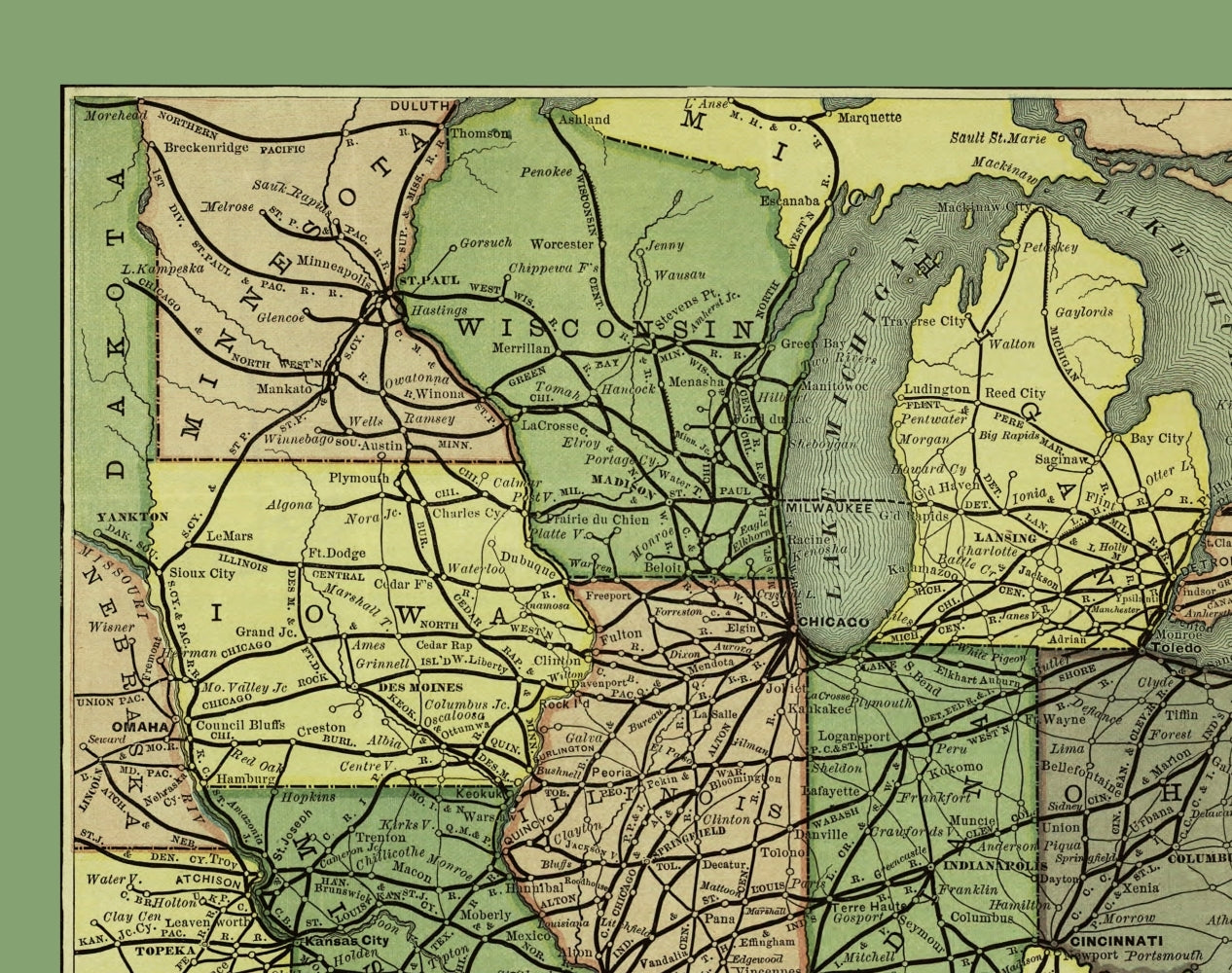 Railroad Map - New York Central and Hudson River Railroad - Rand McNally 1876 - 23 x 29 - Vintage Wall Art