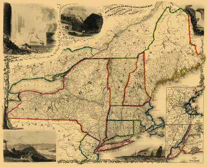 Historic Nautical Map - Railroad Steam Boat Stage Routes - Sherman 1850 - 23 x 28.47 - Vintage Wall Art