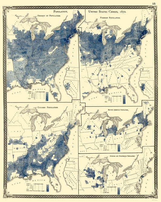 Historic State Map - United States Population Census - Baskin 1876 - 23 x 28.81 - Vintage Wall Art