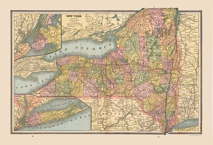 Historic State Map - New York United States - Cram 1888 - 33.62 x 23 - Vintage Wall Art