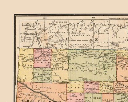 Historic State Map - Nebraska - Cram 1888 - 28.86 x 23 - Vintage Wall Art