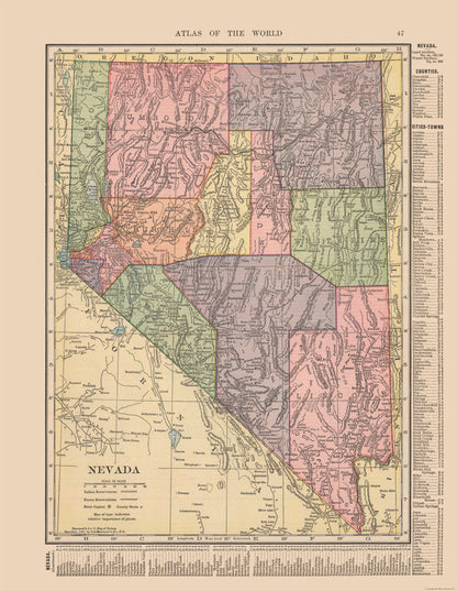 Historic State Map - Nevada - Hammond 1910 - 23 x 29.72 - Vintage Wall Art