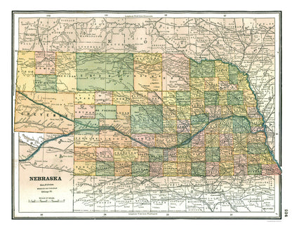 Historic State Map - Nebraska - Johnson 1888 - 29.09 x 23 - Vintage Wall Art