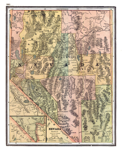 Historic State Map - Nevada - Johnson 1888 - 23 x 28.46 - Vintage Wall Art