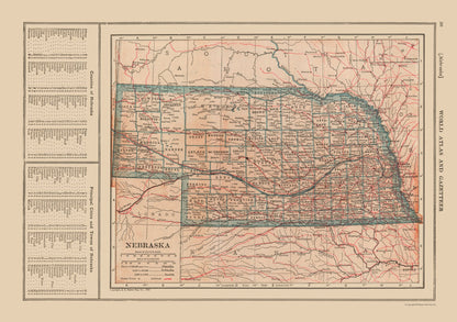 Historic State Map - Nebraska - Reynold 1921 - 32.62 x 23 - Vintage Wall Art