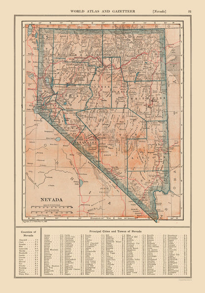 Historic State Map - Nevada - Reynold 1921 - 23 x 32.89 - Vintage Wall Art