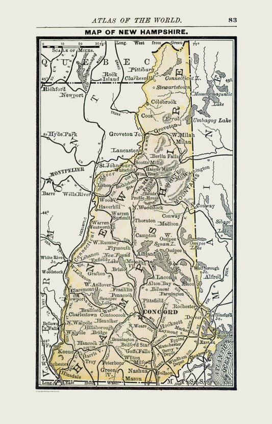 Historic State Map - New Hampshire - Alden 1886 - 23 x 35.81 - Vintage Wall Art