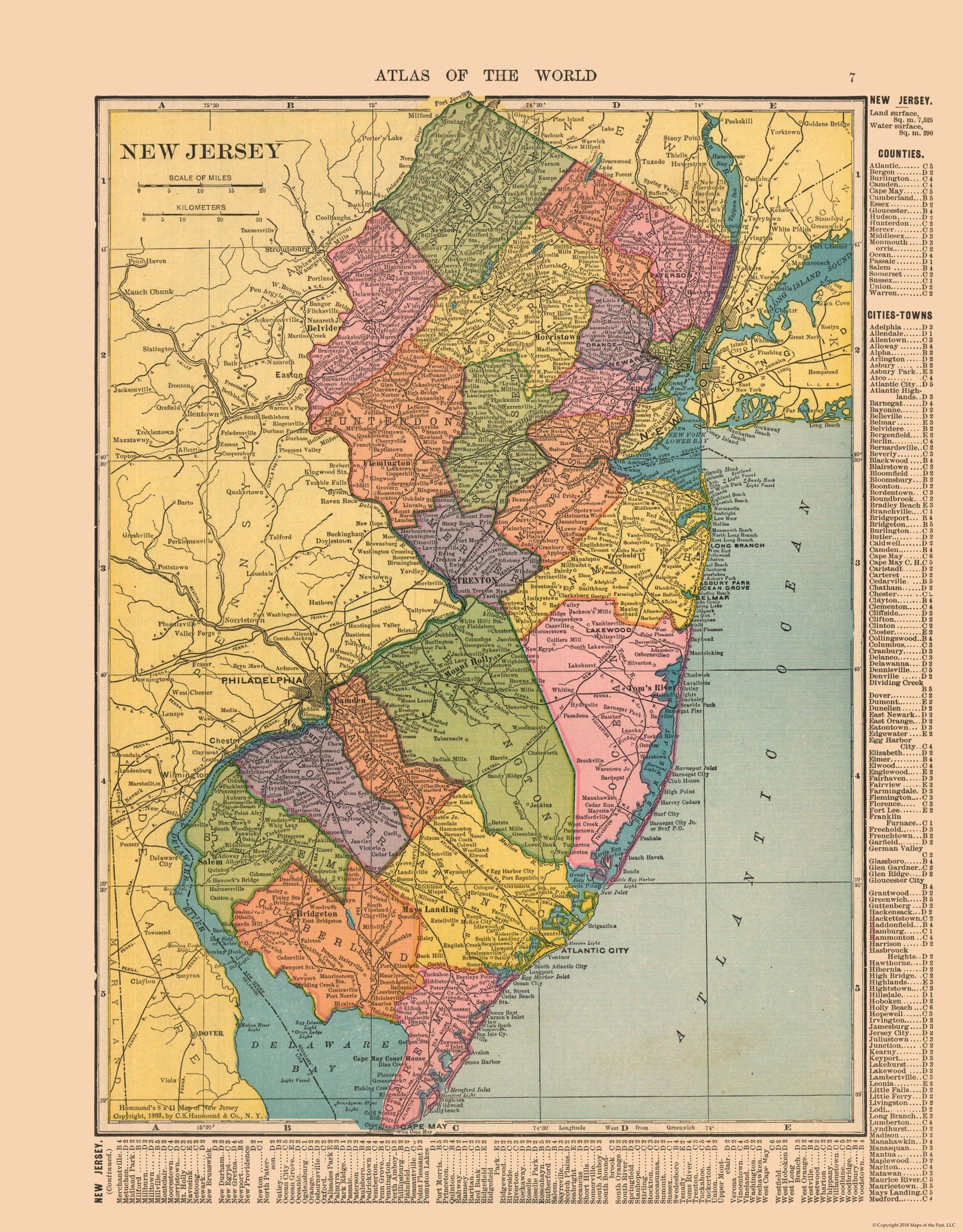 Historic State Map - New Jersey - Hammond 1910 - 23 x 29.42 - Vintage Wall Art