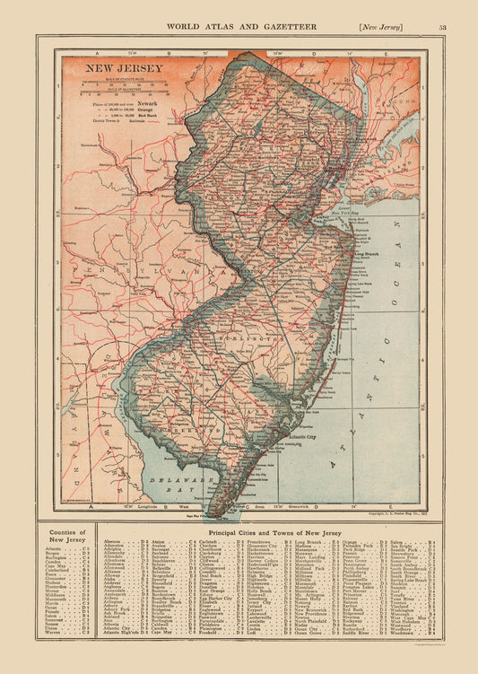 Historic State Map - New Jersey - Reynold 1921 - 23 x 32.39 - Vintage Wall Art