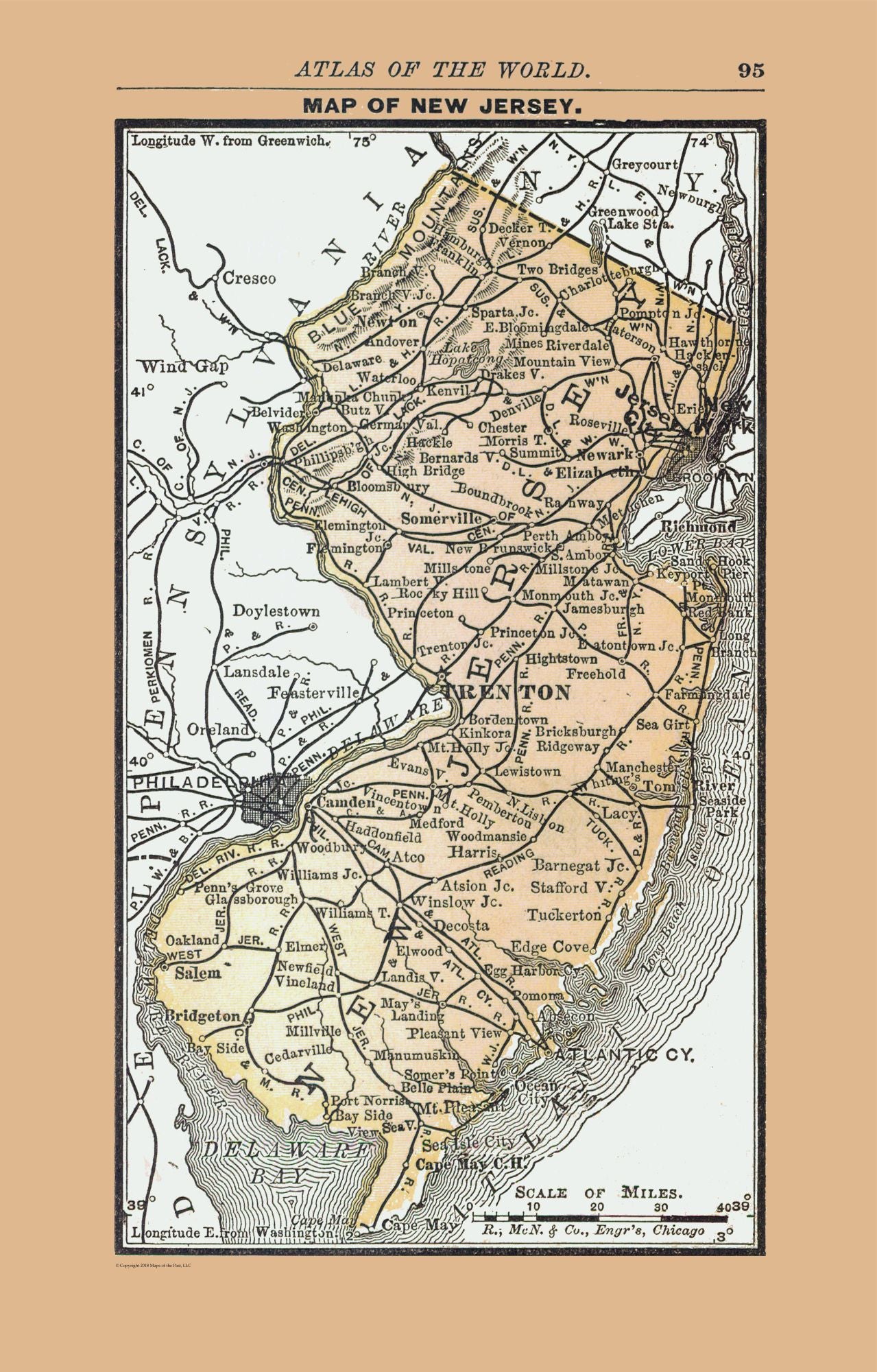 Historic State Map - New Jersey - Alden 1886 - 23 x 35.97 - Vintage Wall Art