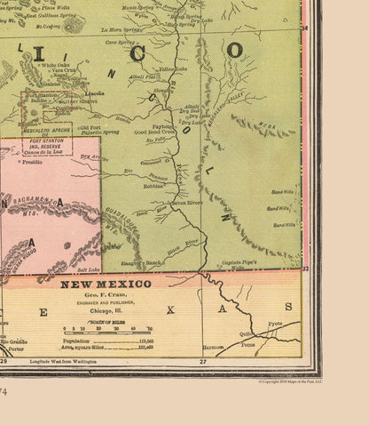 Historic State Map - New Mexico - Cram 1888 - 23 x 26.43 - Vintage Wall Art