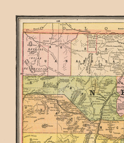 Historic State Map - New Mexico - Cram 1888 - 23 x 26.43 - Vintage Wall Art