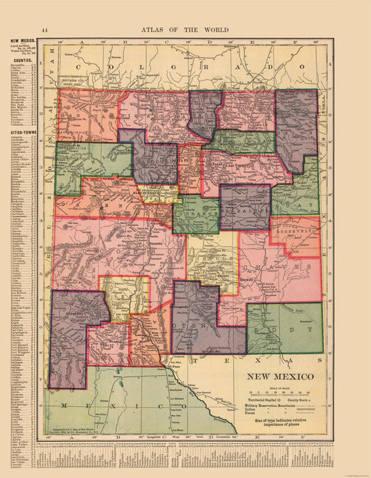 Historic State Map - New Mexico - Hammond 1910 - 23 x 29.65 - Vintage Wall Art