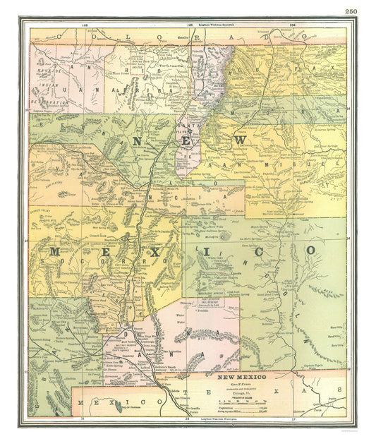 Historic State Map - New Mexico - Johnson 1888 - 23 x 27.29 - Vintage Wall Art
