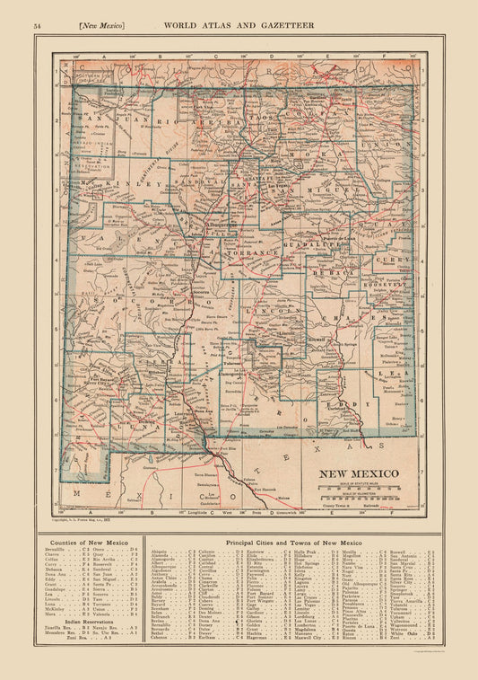Historic State Map - New Mexico - Reynold 1921 - 23 x 32.65 - Vintage Wall Art