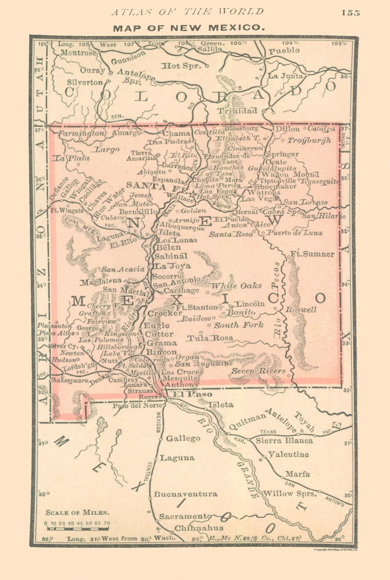 Historic State Map - New Mexico - Alden 1886 - 23 x 34.18 - Vintage Wall Art