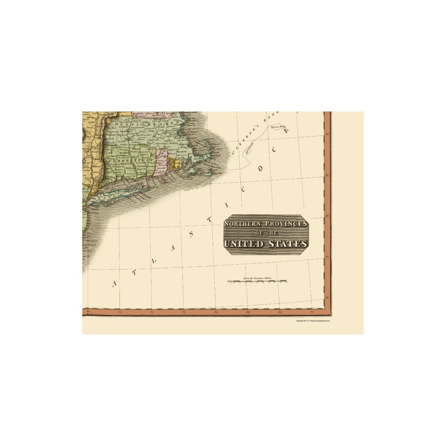 Historic State Map - United States Northeastern - Thomson 1817 - 23 x 29.03 - Vintage Wall Art