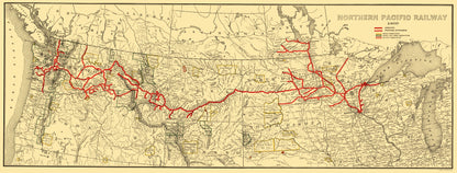 Railroad Map - Northern Pacific Railway - Poates 1900 - 23 x 60.62 - Vintage Wall Art