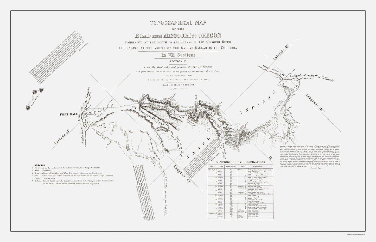 Historic State Map - Missouri Oregon Trail - Preuss 1846 - 23 x 35.82 - Vintage Wall Art